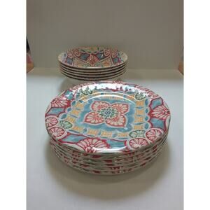 Member’s Mark Cortez Medallion SALAD PLATE Set of 6 &6 Bowls Melamine Colorful